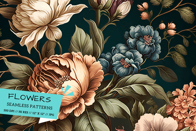 Vintage Floral Seamless Patterns, pattern with flowers Digital Pattern FloridPrintables 
