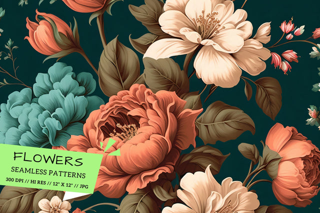 vintage Floral Seamless Patterns, Petal power Digital Pattern FloridPrintables 