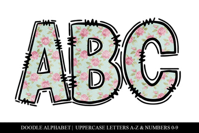 Vintage Floral Shabby Chic Hand Drawn Doodle Alphabet Sublimation BijouBay 