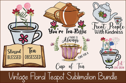 Vintage Floral Teapot Sublimation Bundle Sublimation Rupkotha 