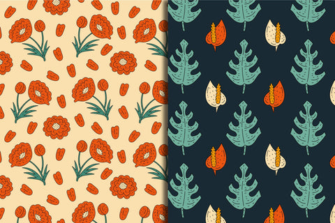 Vintage Flower Garden Seamless Patterns Digital Pattern Rin Green 