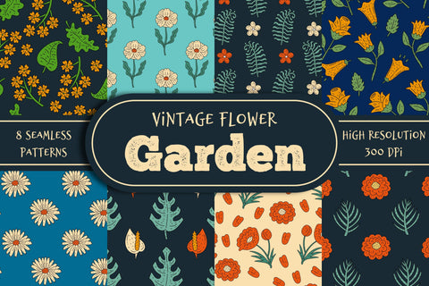 Vintage Flower Garden Seamless Patterns Digital Pattern Rin Green 