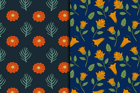 Vintage Flower Garden Seamless Patterns Digital Pattern Rin Green 