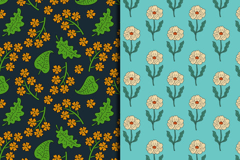 Vintage Flower Garden Seamless Patterns Digital Pattern Rin Green 