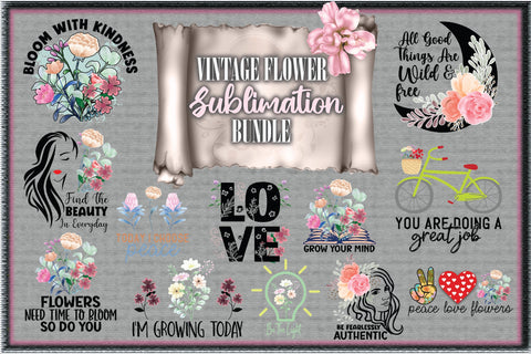Vintage Flowers Sublimation Bundle Sublimation Creativeart88 