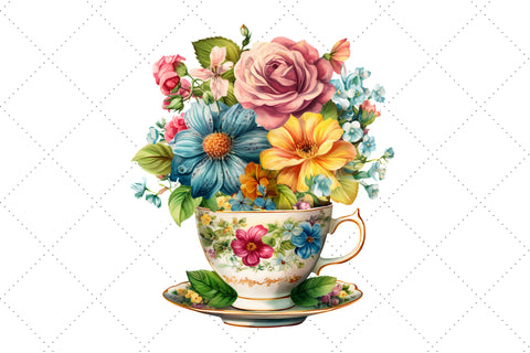Vintage Flowers Tea Cup and Pot Clipart Bundle, Sublimation, Tea Cup and Pot Sublimation FloridPrintables 