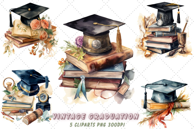 Vintage Graduation Watercolor Clipart Bundle, Sublimation, Vintage Graduation Sublimation FloridPrintables 