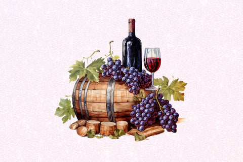 Vintage Grape Wine Bottle and Barrel Sublimation Regulrcrative 