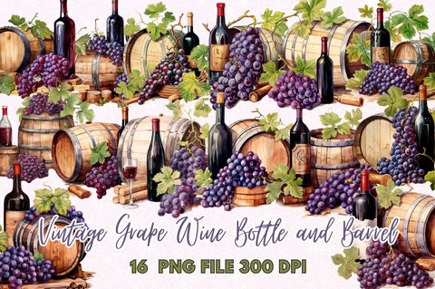 Vintage Grape Wine Bottle and Barrel Sublimation Regulrcrative 