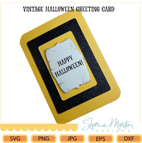 Vintage Halloween Cat and Moon Greeting Card SVG Sharia Morton Designs 