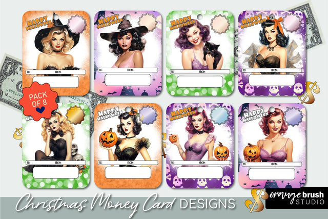 Vintage Halloween Money Card Bundle - Printable Card Holders Sublimation OrangeBrushStudio 