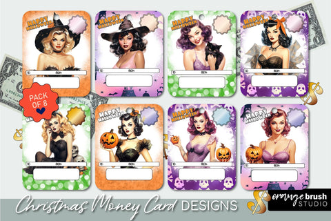 Vintage Halloween Money Card Bundle - Printable Card Holders Sublimation OrangeBrushStudio 