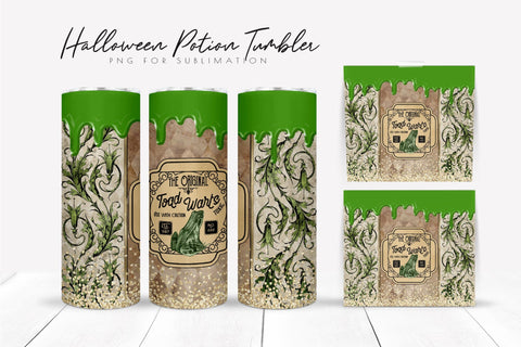 Vintage Halloween Potion Tumbler Wrap Witch's Brew Label PNG Sublimation OrangeBrushStudio 