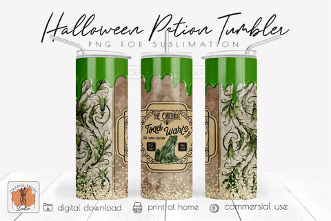 Vintage Halloween Potion Tumbler Wrap Witch's Brew Label PNG Sublimation OrangeBrushStudio 