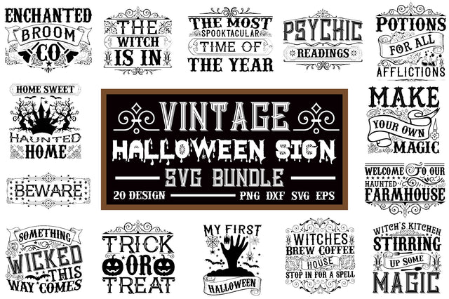 Vintage Halloween Sign SVG Bundle SVG Rupkotha 