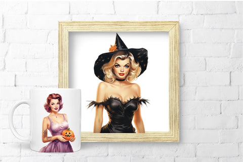 Vintage Halloween Sublimation, Pin-up Girls Clipart Bundle Sublimation OrangeBrushStudio 