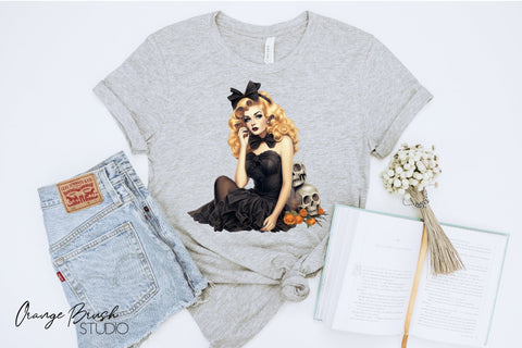 Vintage Halloween Sublimation, Pin-up Girls Clipart Bundle Sublimation OrangeBrushStudio 