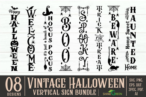 Vintage Halloween Vertical Porch Sign SVG Bundle for Home, Farmhouse SVG Shine Green Art 
