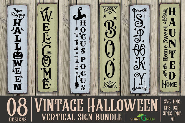 Vintage Halloween Vertical Porch Sign SVG Bundle for Home, Farmhouse SVG Shine Green Art 