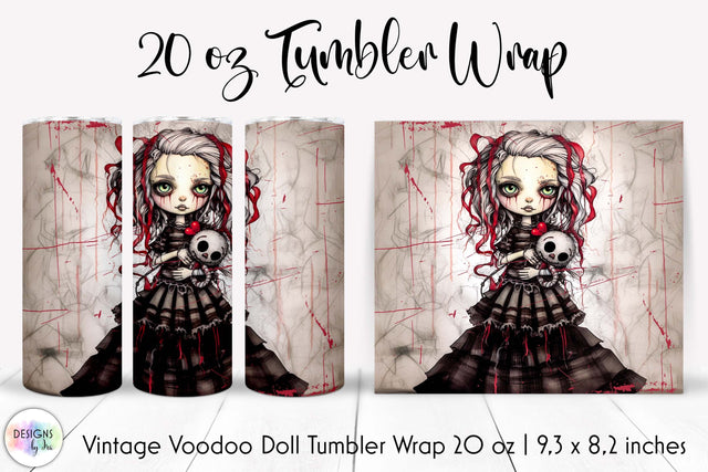 Vintage Halloween Voodoo Doll Tumbler Wrap Design Sublimation Designs by Ira 