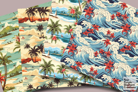 Vintage Hawaii | Tropical Island Digital Pattern Fine Purple Elephant Creations 