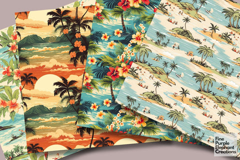 Vintage Hawaii | Tropical Island Digital Pattern Fine Purple Elephant Creations 