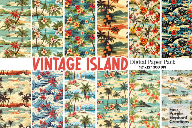Vintage Hawaii | Tropical Island Digital Pattern Fine Purple Elephant Creations 