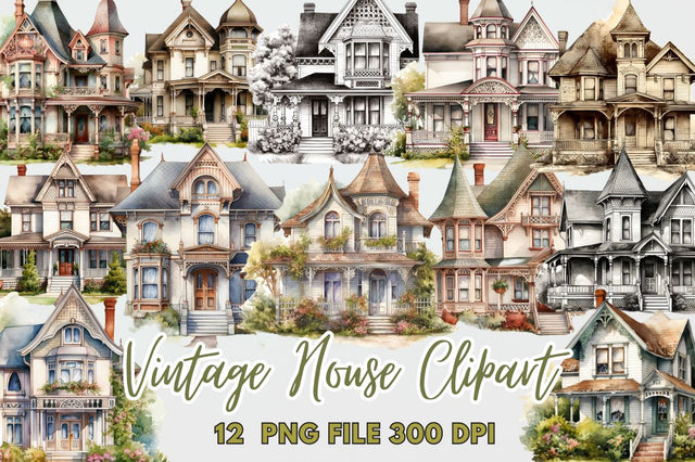 Vintage House Clipart Bundle Sublimation Regulrcrative 