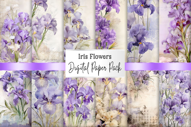 Vintage Iris Scrapbook Papers, Junk Journal Background Sublimation BijouBay 