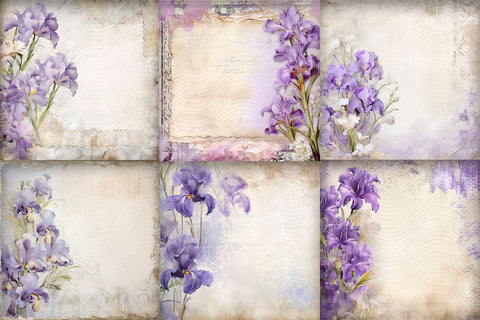 Vintage Iris Scrapbook Papers, Junk Journal Background Sublimation BijouBay 