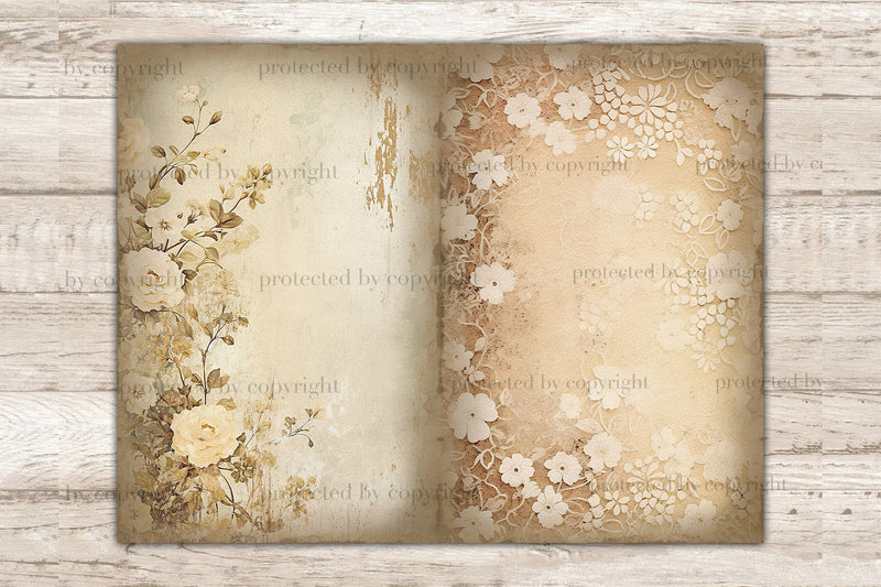 Vintage Junk Journal Pages | Floral Digital Collage Sheet - So Fontsy