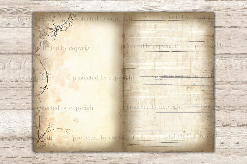 Vintage Junk Journal Pages | Floral Digital Collage Sheet - So Fontsy