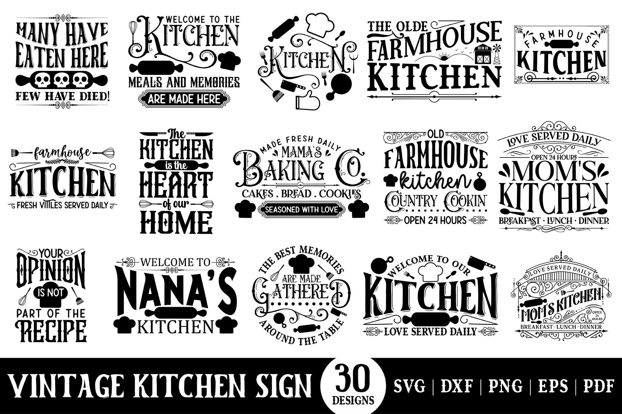 Vintage Kitchen Lettering Set Vector Download