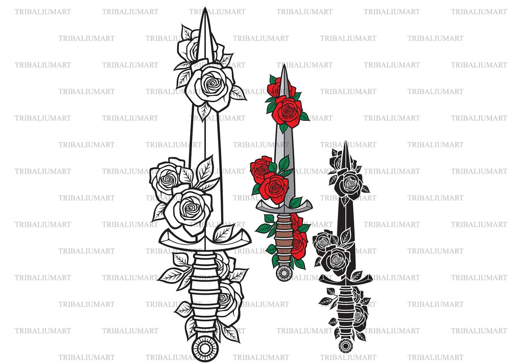 Vintage knife with roses. Cut files for Cricut. Clip Art silhouette ...