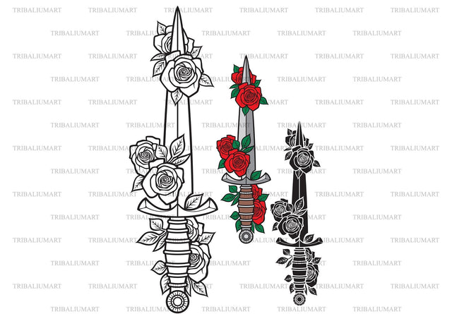 Vintage knife with roses SVG TribaliumArtSF 