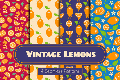 Vintage Lemons Seamless Patterns Digital Pattern Rin Green 