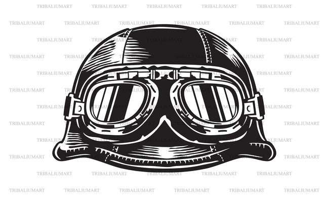 Vintage motorcycle helmet with goggles SVG TribaliumArtSF 
