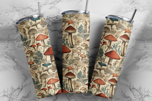 Vintage Mushroom Tumbler, Retro Tumbler, 20 oz Skinny Tumbler Sublimation, Spring Tumbler, Cottagecore, Digital Download Sublimation Syre Digital Creations 