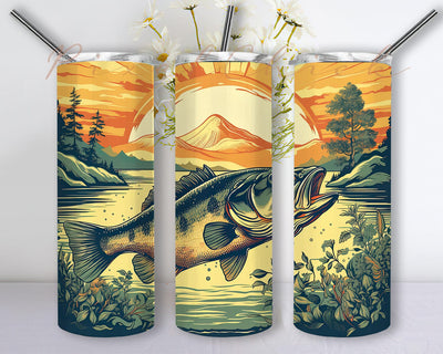 Vintage Outdoor Vector Of A Largemouth Bass In The River 20oz Skinny Tumbler Png, Largemouth Bass Tumbler, Largemouth Bass Fishing Stained Glass Tumbler Sublimation PixelChick 