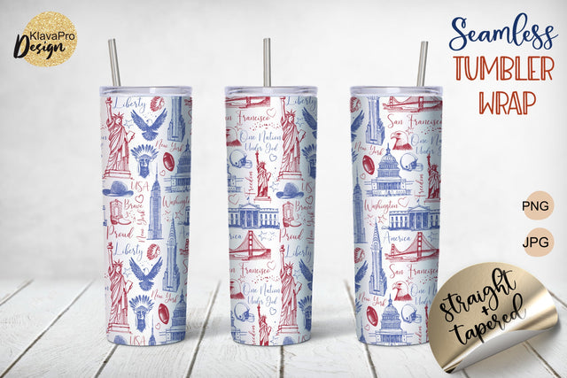 Vintage Patriotic Sketch Tumbler Sublimation, Seamless Design 20oz Sublimation Klava P 