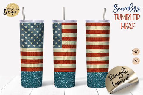 Vintage Patriotic Tumbler Sublimation, Bundle of Seamless Design 20oz Sublimation Klava P 