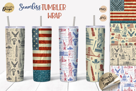 Vintage Patriotic Tumbler Sublimation, Bundle of Seamless Design 20oz Sublimation Klava P 