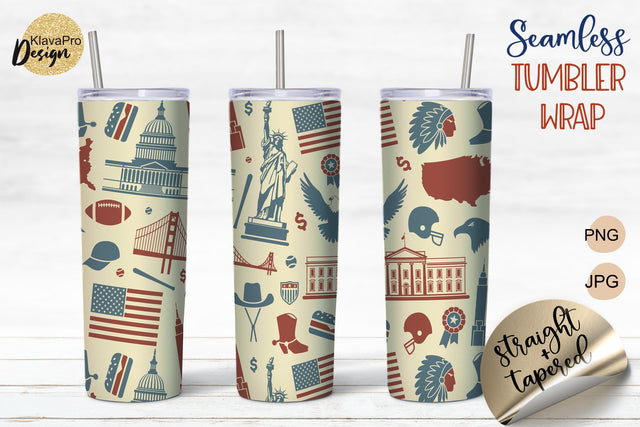 Vintage Patriotic Tumbler Sublimation, Seamless Design 20oz Sublimation Klava P 