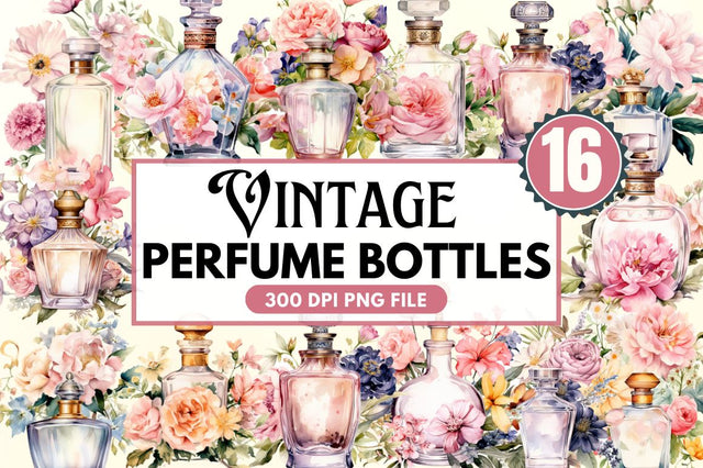Vintage Perfume Bottles Watercolor Sublimation Regulrcrative 