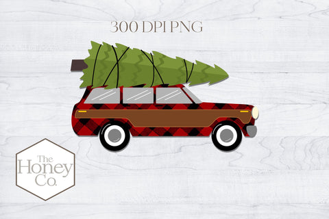 Vintage Plaid Christmas Station Wagon Sublimation PNG 300 DPI Sublimation The Honey Company 