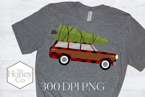 Vintage Plaid Christmas Station Wagon Sublimation PNG 300 DPI Sublimation The Honey Company 