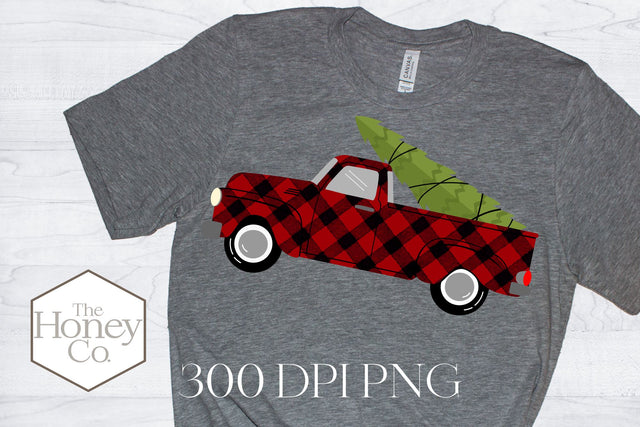 Vintage Plaid Christmas Truck Sublimation PNG 300 DPI Sublimation The Honey Company 