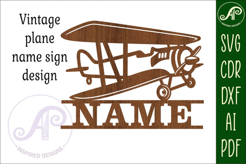 Vintage plane Name sign svg laser cut template, wall art SVG APInspireddesigns 