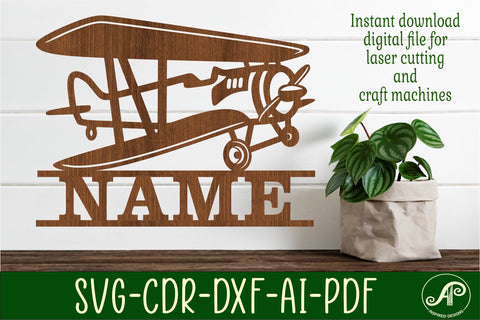 Vintage plane Name sign svg laser cut template, wall art SVG APInspireddesigns 