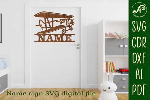 Vintage plane Name sign svg laser cut template, wall art SVG APInspireddesigns 